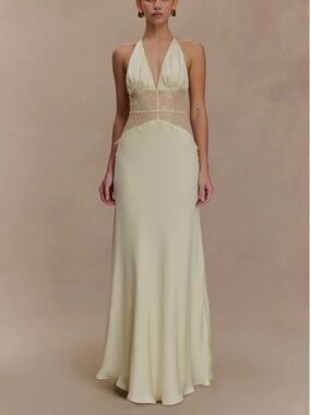 Meshki Dinah Lace And Satin Maxi Dress - Lemon